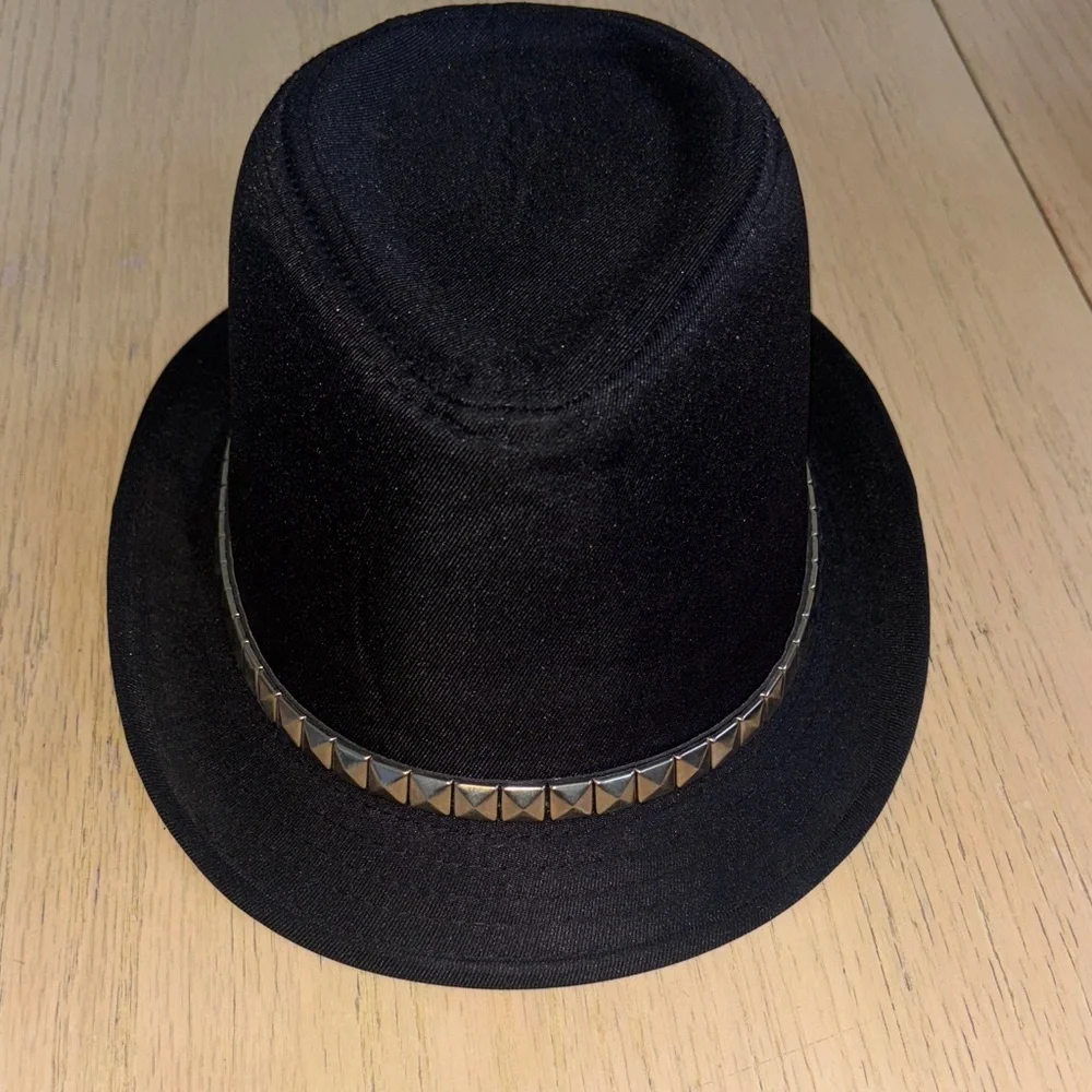 Black Fedora Hat with Studded Band - Picture 1 of 9